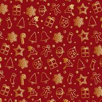 d'or Noël décoration objets éléments modèle sur rouge Contexte vecteur