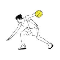 Jeune garçon basketball joueur, ligne art illustration vecteur. vecteur