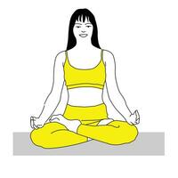 ligne art dessin de Jeune femme séance dans lotus pose yoga sur blanc Contexte. vecteur illustration