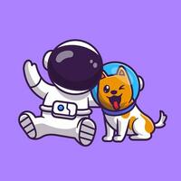 mignonne astronaute avec chien astronaute dessin animé vecteur icône illustration. La technologie animal icône concept isolé prime vecteur. plat dessin animé style