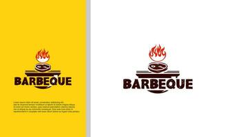 barbecue fumoir un barbecue barbecue bar et gril logo conception avec fourchette et Feu vecteur