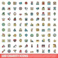 100 charité Icônes ensemble, Couleur ligne style vecteur