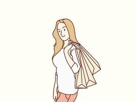 femme de bonne humeur portant une en portant achats Sacs Facile coréen style illustration vecteur