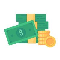 en espèces icône vert dollar facture papier argent est utilisé à achat des biens et prestations de service. vecteur