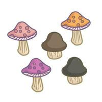 mignonne coloré champignons les plantes dessin animé illustration vecteur clipart autocollant