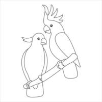 australien griffonnage perroquets couple. dessin animé cacatoès. mignonne plat vecteur l'amour perroquets séance sur une branche isolé sur blanc Contexte. parlant réaliste des oiseaux. coloration image