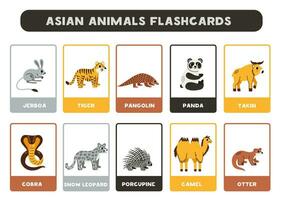 mignonne asiatique animaux avec des noms. flashcards pour apprentissage Anglais. vecteur