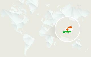 Niger carte avec drapeau dans contour sur blanc polygonal monde carte. vecteur