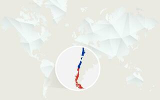 Chili carte avec drapeau dans contour sur blanc polygonal monde carte. vecteur
