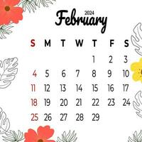 calendrier février 2024 avec fleurs vecteur