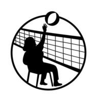 femelle Sénior chaise volley-ball joueur dopage Balle plus de net cercle mascotte vecteur