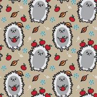 modèle sans couture d'automne mignon avec animal et pomme rouge vecteur