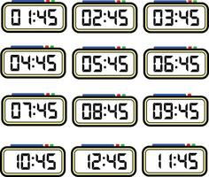 numérique l'horloge temps plat vecteur ensemble avec 24 heures, numérique nombre illustration