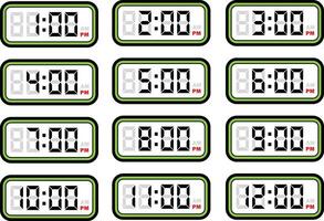 numérique l'horloge temps plat vecteur ensemble avec 12 heures format, numérique nombre illustration