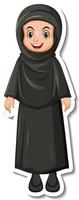 un modèle d'autocollant avec une femme musulmane portant un costume noir vecteur