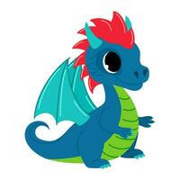 mignonne bleu dragon. enfant dragon personnage. dessin animé moderne style vecteur illustration.
