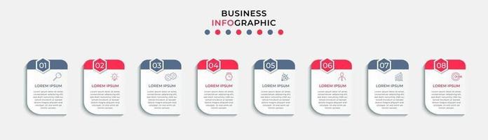 modèle d'entreprise de conception infographique avec des icônes et 8 options ou étapes vecteur