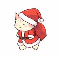 dessin animé style chat portant une Père Noël costume. main tiré vecteur illustration.