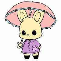 dessin animé style lapin en portant un parapluie. main tiré vecteur illustration.