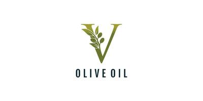 lettre v logo conception élément vecteur avec olive concept