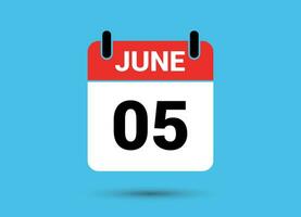 5 juin calendrier Date plat icône journée 5 vecteur illustration