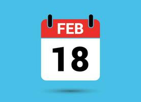 18 février calendrier Date plat icône journée 18 vecteur illustration