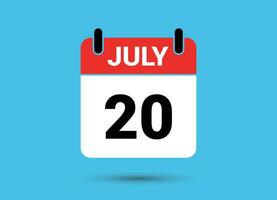 juillet 20 calendrier Date plat icône journée 20 vecteur illustration