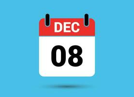décembre 8 calendrier Date plat icône journée 8 vecteur illustration