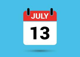 juillet 13 calendrier Date plat icône journée 13 vecteur illustration