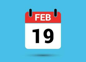 19 février calendrier Date plat icône journée 19 vecteur illustration