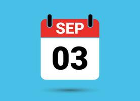 septembre 3 calendrier Date plat icône journée 3 vecteur illustration
