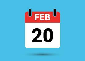 20 février calendrier Date plat icône journée 20 vecteur illustration