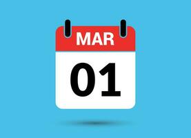 1 Mars calendrier Date plat icône journée 1 vecteur illustration
