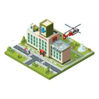 Hélicoptère d'urgence de bâtiment d'ambulance sur l'héliport de toit d'hôpital