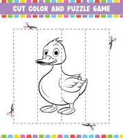 Couper Couleur éducation feuille de travail Jeu pour des gamins Couleur activité puzzle pour les enfants avec mignonne animal vecteur