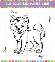 Couper Couleur éducation feuille de travail Jeu pour des gamins Couleur activité puzzle pour les enfants avec mignonne animal vecteur