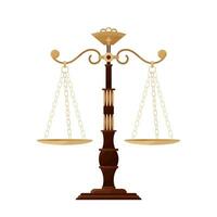 en bois Balance avec d'or boules. Balance de Justice icône. loi équilibre symbole. Balance dans plat conception vecteur