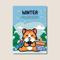 affiche modèle pour hiver avec mignonne chat vecteur