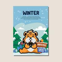 affiche modèle pour hiver avec mignonne tigre vecteur