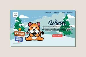 atterrissage page modèle pour hiver avec mignonne chat vecteur