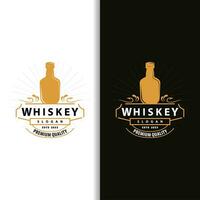 whisky logo, boisson étiquette conception avec vieux rétro ancien ornement illustration prime modèle vecteur