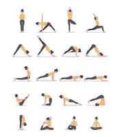 ensemble de poses de yoga isolé sur le blanc. illustration vectorielle vecteur