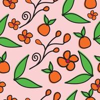 modèle sans couture de plantes mignonnes, de fruits orange et de fleurs vecteur