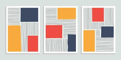 collection de minimal coloré affiches avec main tiré ondulé lignes vecteur