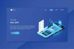 mobile bancaire Paiement app isométrique concept atterrissage page vecteur