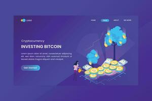 investir bitcoin crypto-monnaie atterrissage page modèle vecteur