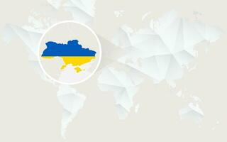 Ukraine carte avec drapeau dans contour sur blanc polygonal monde carte. vecteur