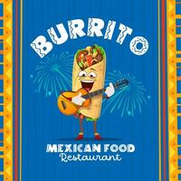 dessin animé mexicain burrito mariachi en jouant guitare vecteur