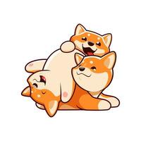 dessin animé kawaii shiba inu chien chiots personnages vecteur