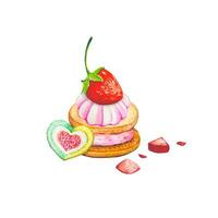 biscuits avec rose guimauves et des fraises vecteur
